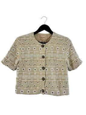 Double D Ranch Beige Textured Embroidered Buttoned Top Small